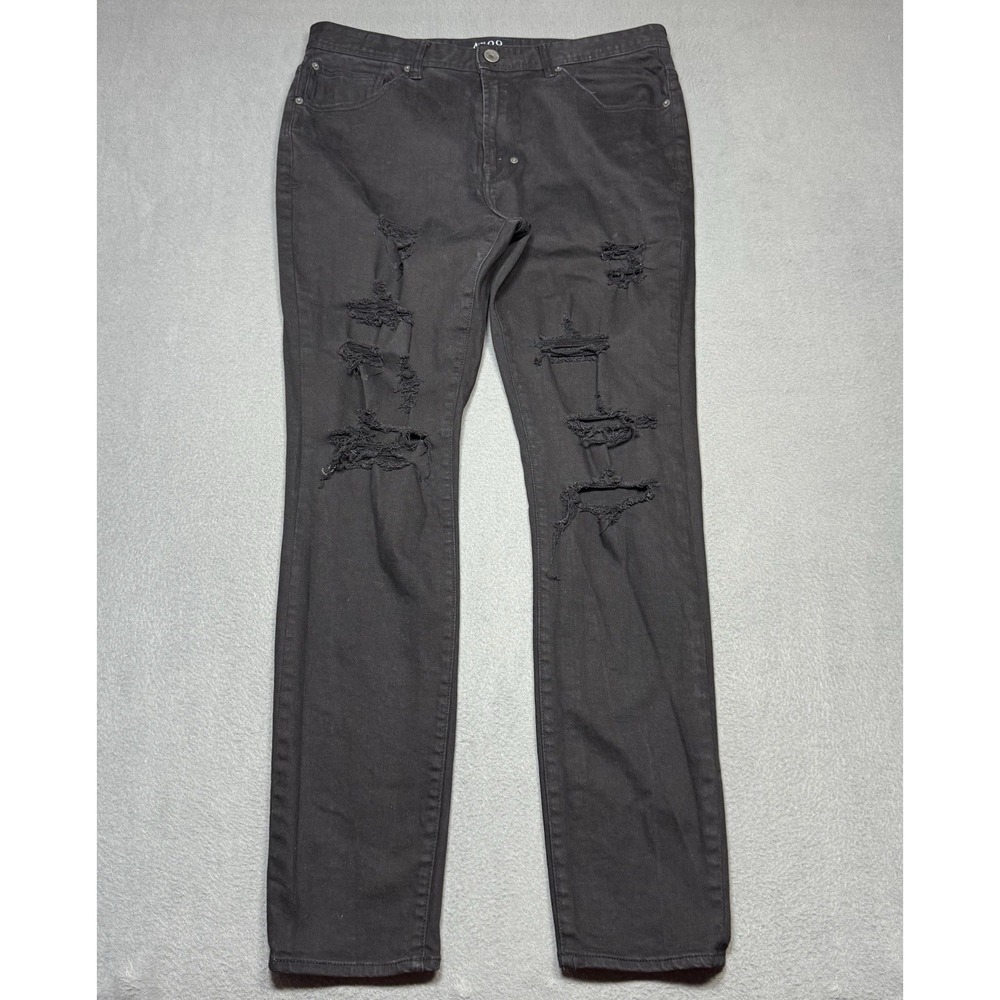 Akoo Jeans Mens 36x32 Black Distressed Skulk Skinny Retro Y2K Stretch Denim